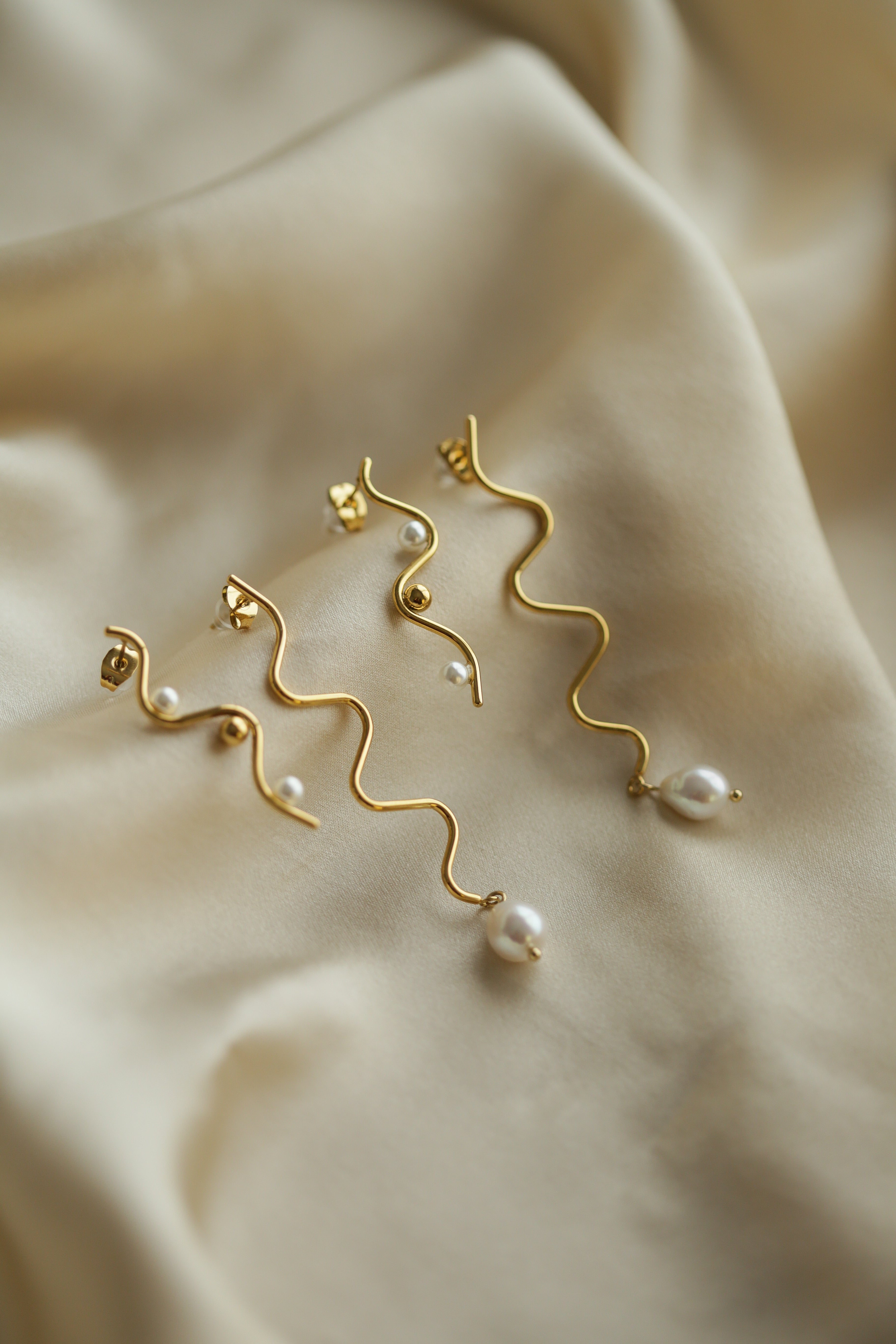 Wave & Pearl Drop Earrings - Boutique Minimaliste has waterproof, durable, elegant and vintage inspired jewelry