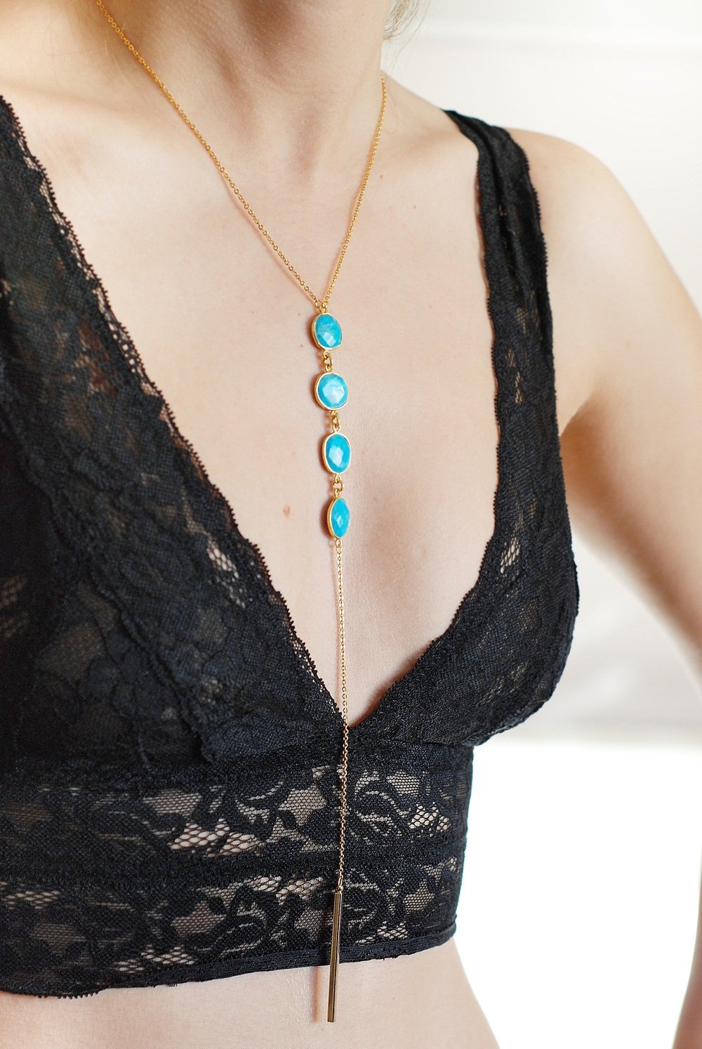 Precious Stones Lariat Necklaces - Boutique Minimaliste has waterproof, durable, elegant and vintage inspired jewelry