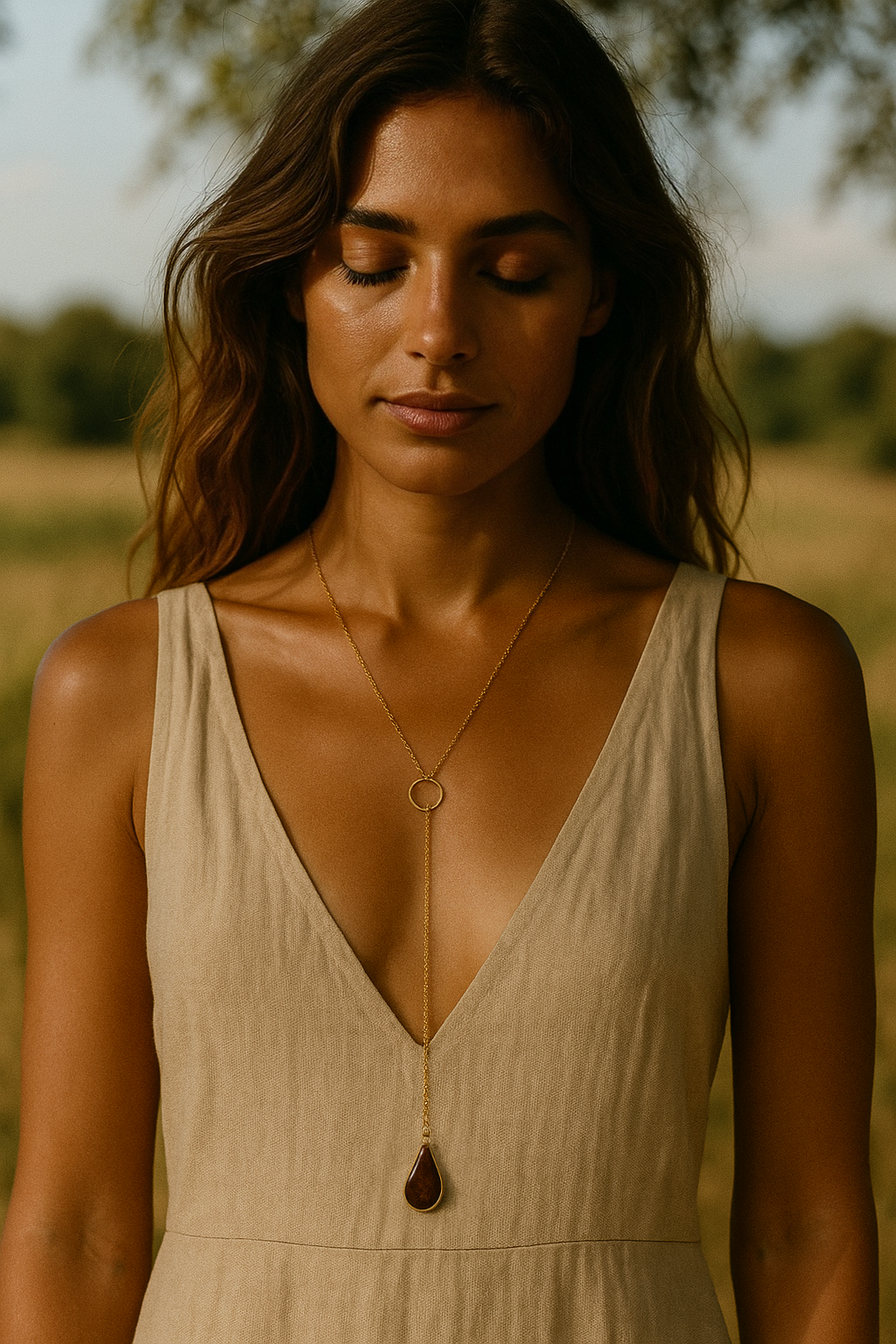 Drop Agate Lariat Necklace