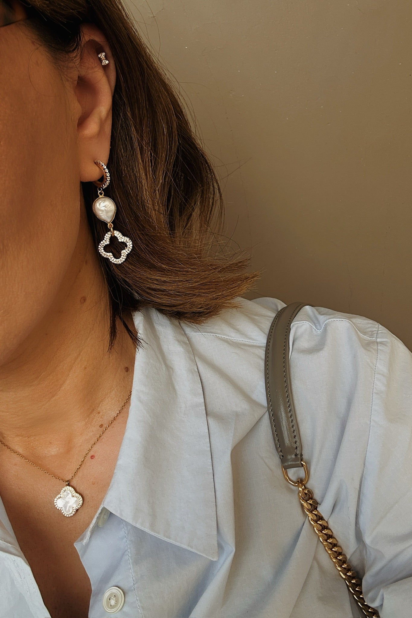 Cubic Zirconia & Pearls Clover Earrings