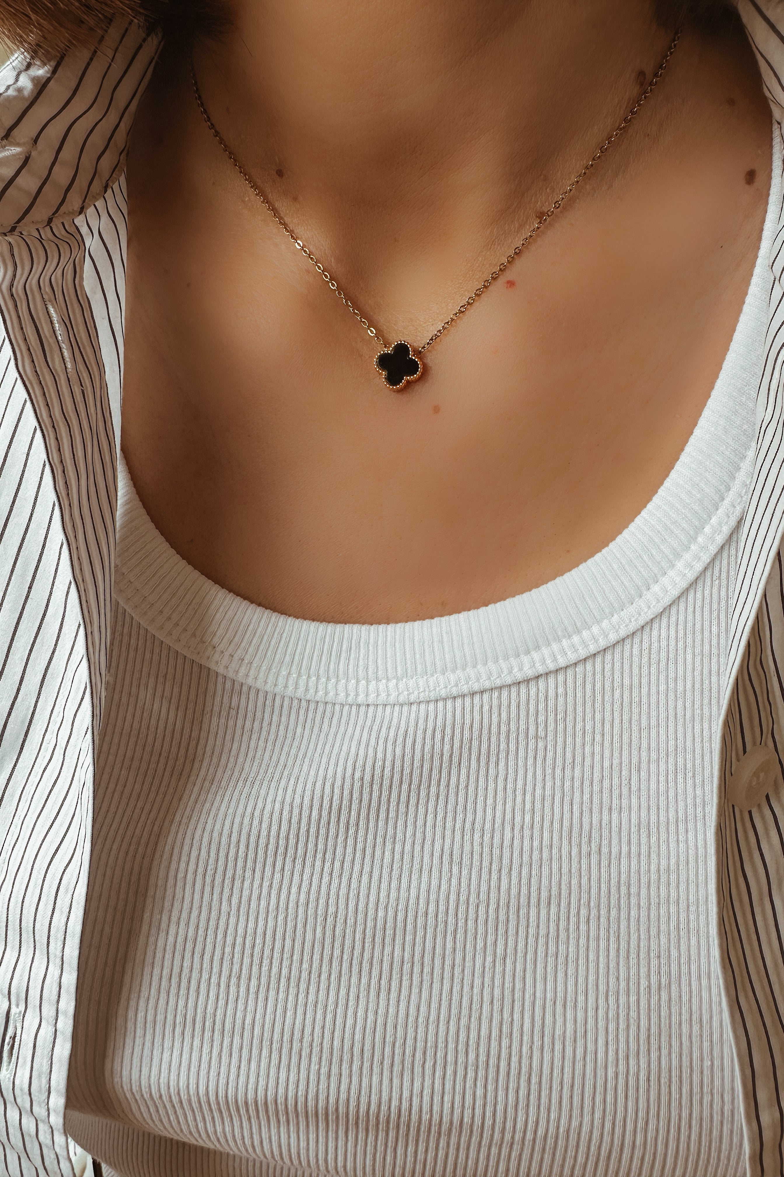 Black Enamel Clover Necklace