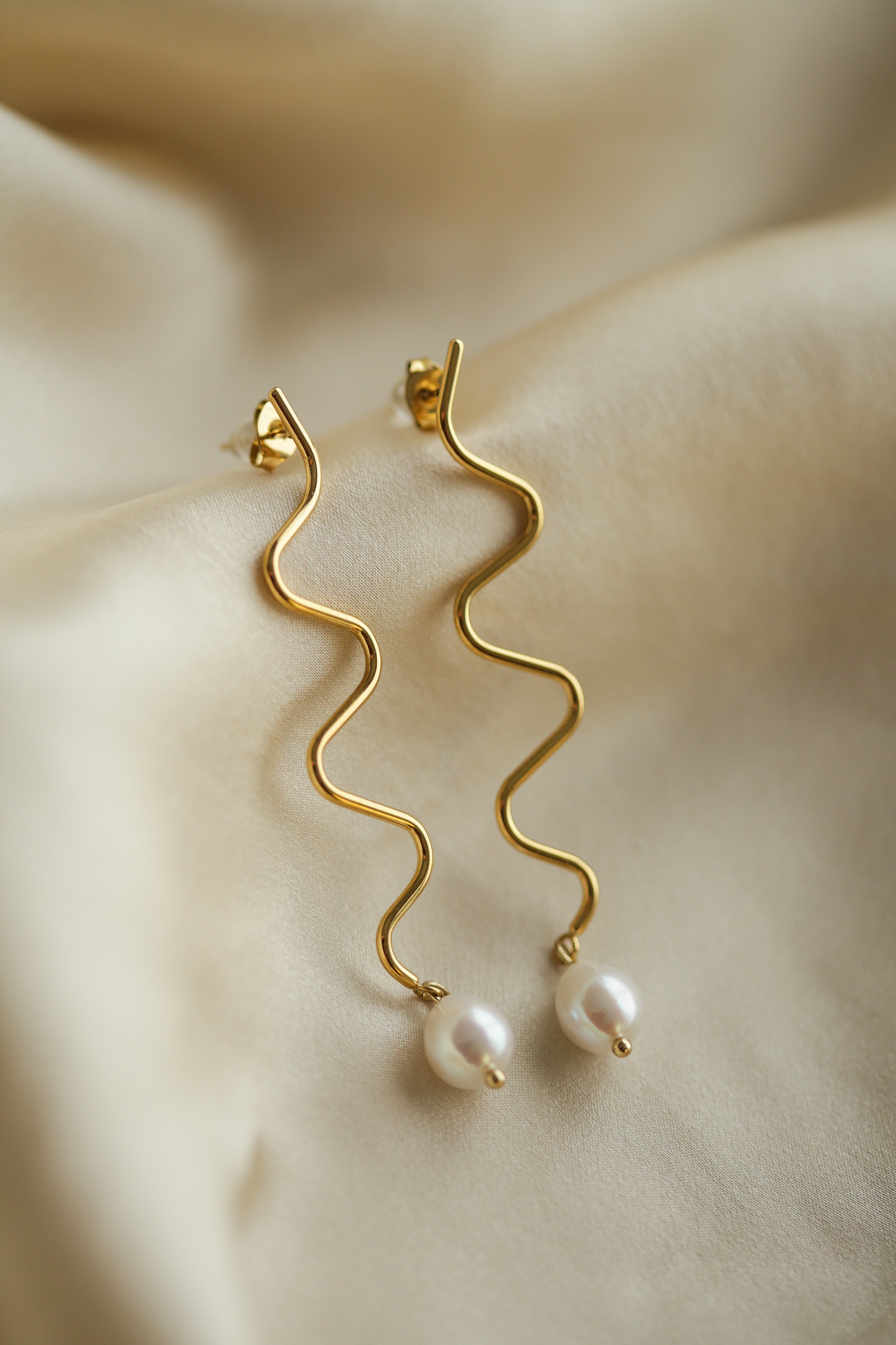 Wave & Pearl Drop Earrings