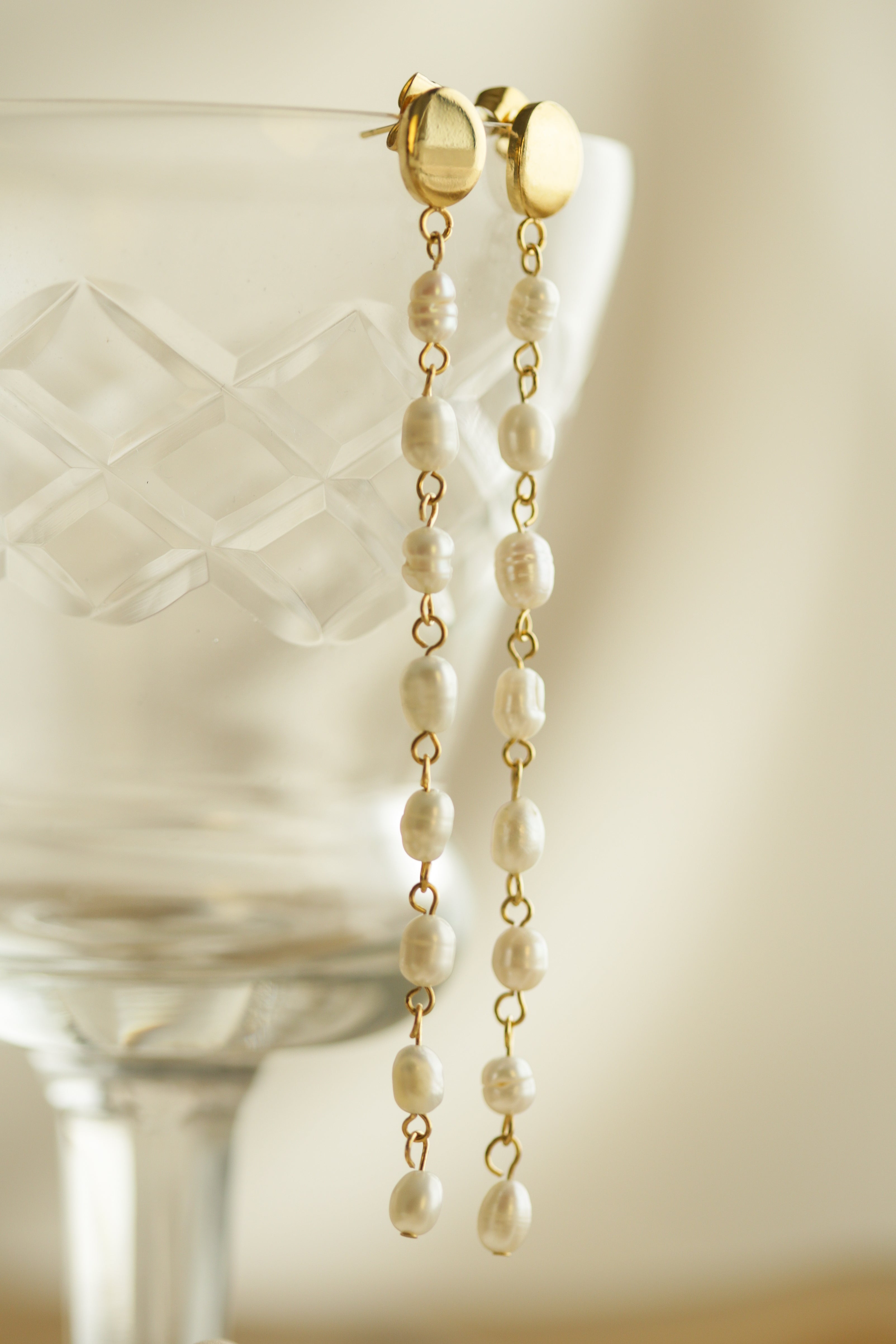 Delicate Freswater Pearls Long Earrings