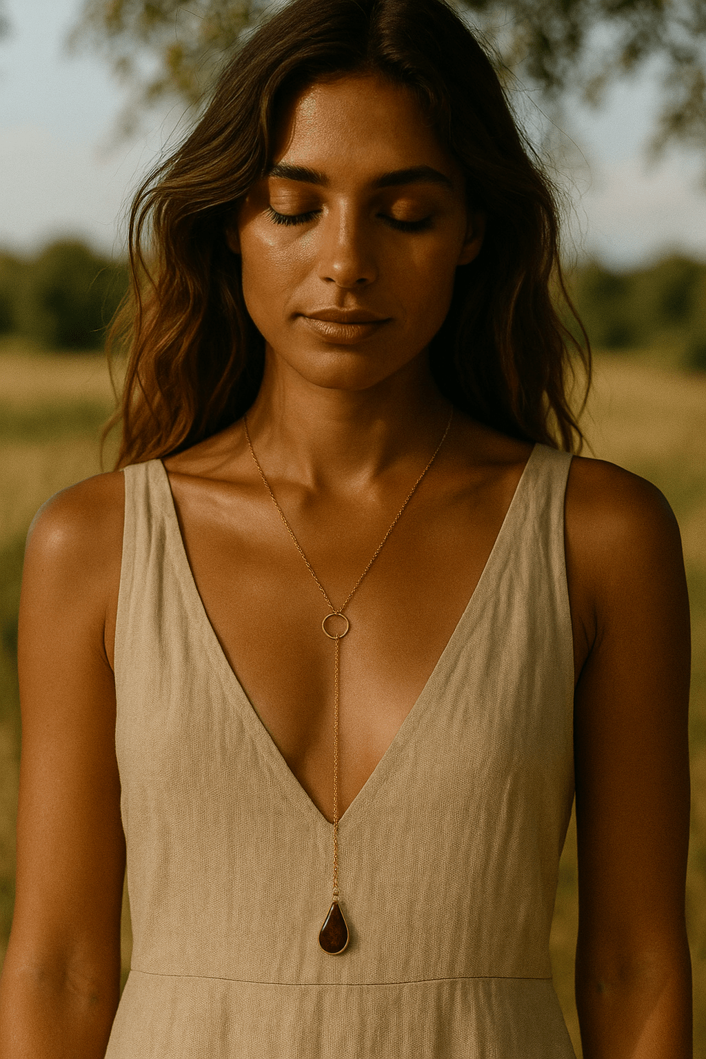 Drop Agate Lariat Necklace - has waterproof, durable, elegant and vintage inspired jewelry