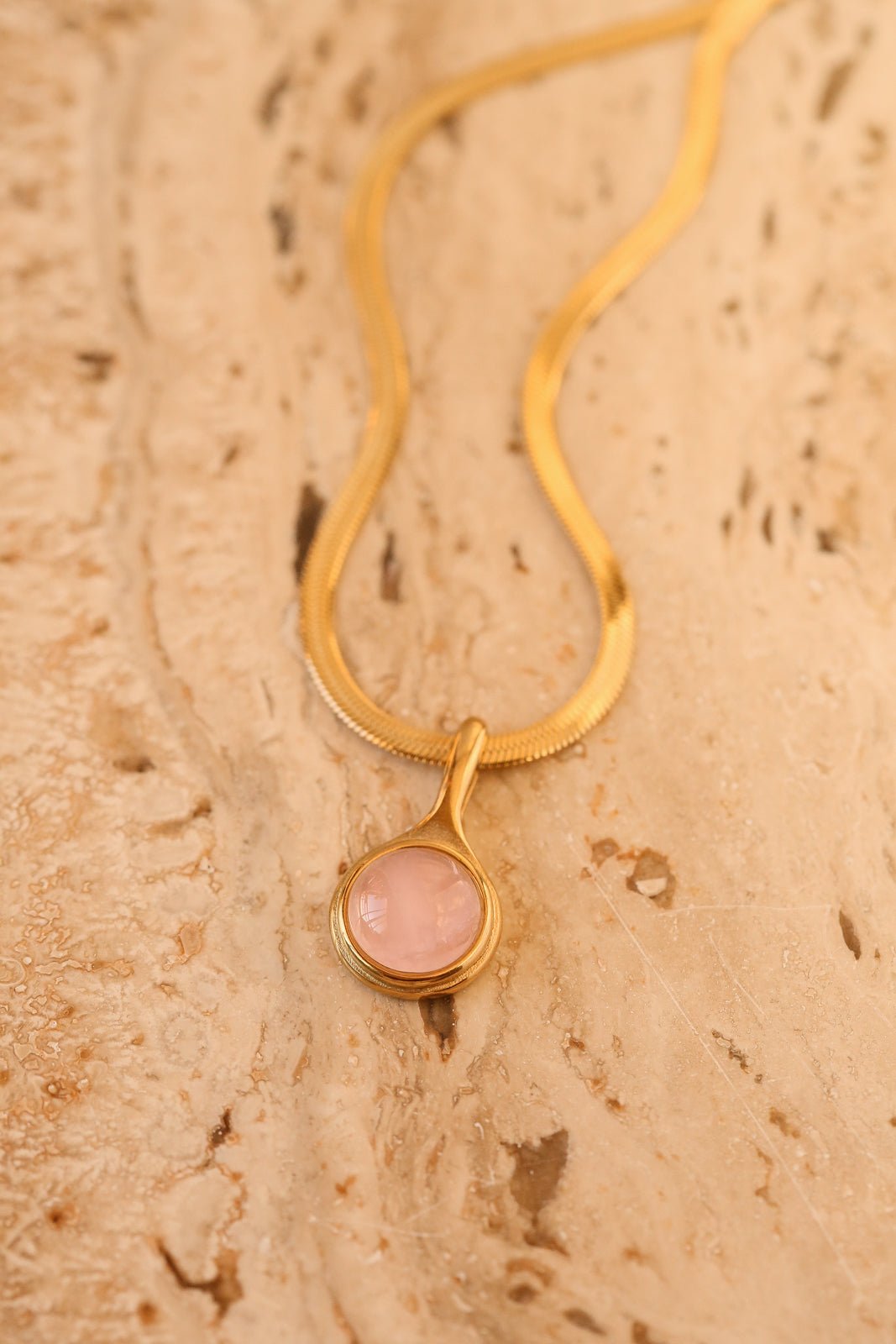 Justina Necklace - Rose Quartz - has waterproof, durable, elegant and vintage inspired jewelry