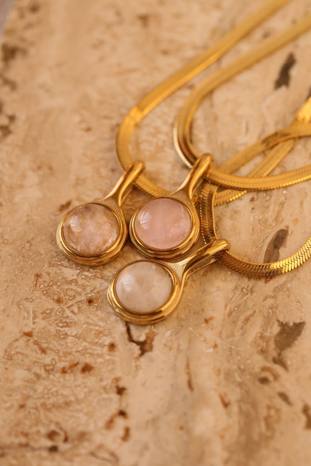 Justina Necklace - Rose Quartz - has waterproof, durable, elegant and vintage inspired jewelry