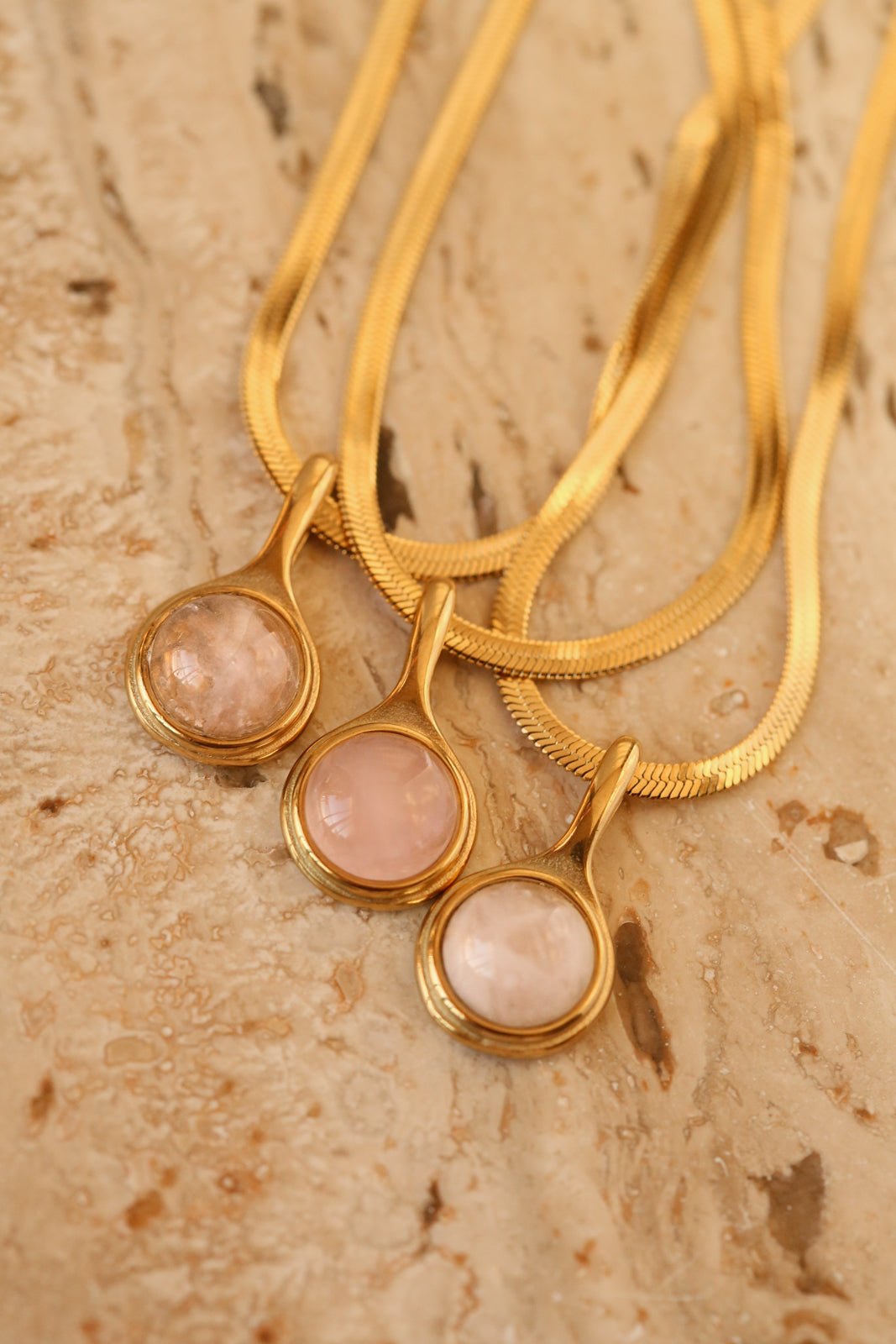 Justina Necklace - Rose Quartz - has waterproof, durable, elegant and vintage inspired jewelry