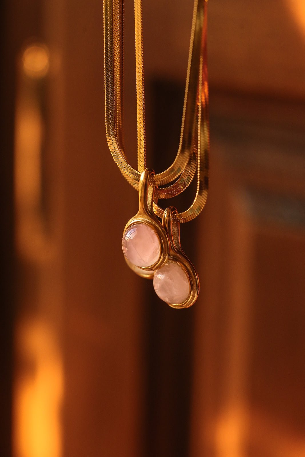 Justina Necklace - Rose Quartz - has waterproof, durable, elegant and vintage inspired jewelry