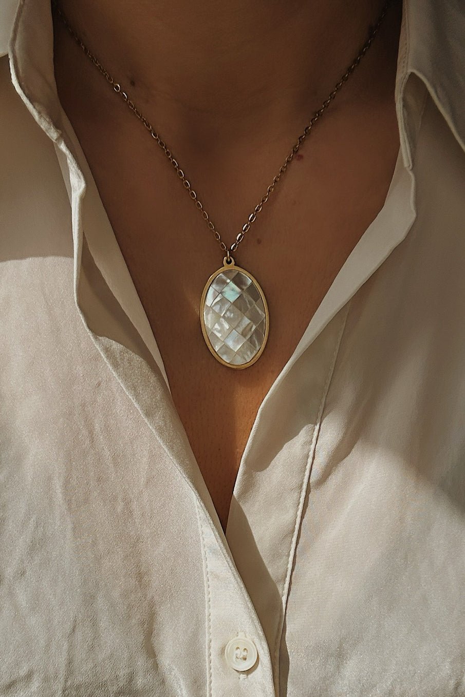 Mother of Pearl Cameo Necklace - Boutique Minimaliste has waterproof, durable, elegant and vintage inspired jewelry