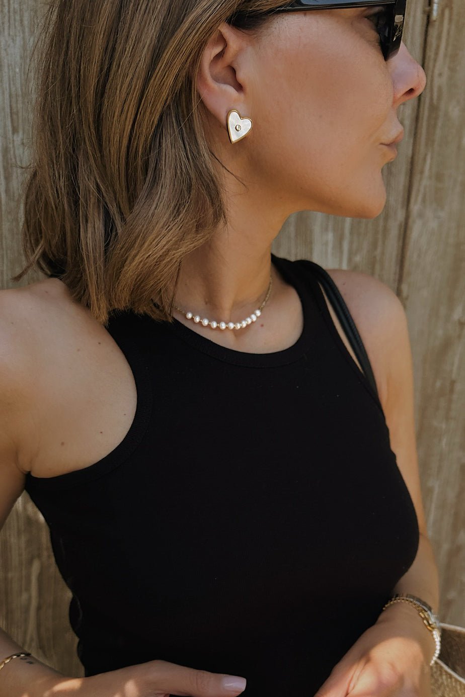 Mother of Pearl Heart Studs - Boutique Minimaliste has waterproof, durable, elegant and vintage inspired jewelry