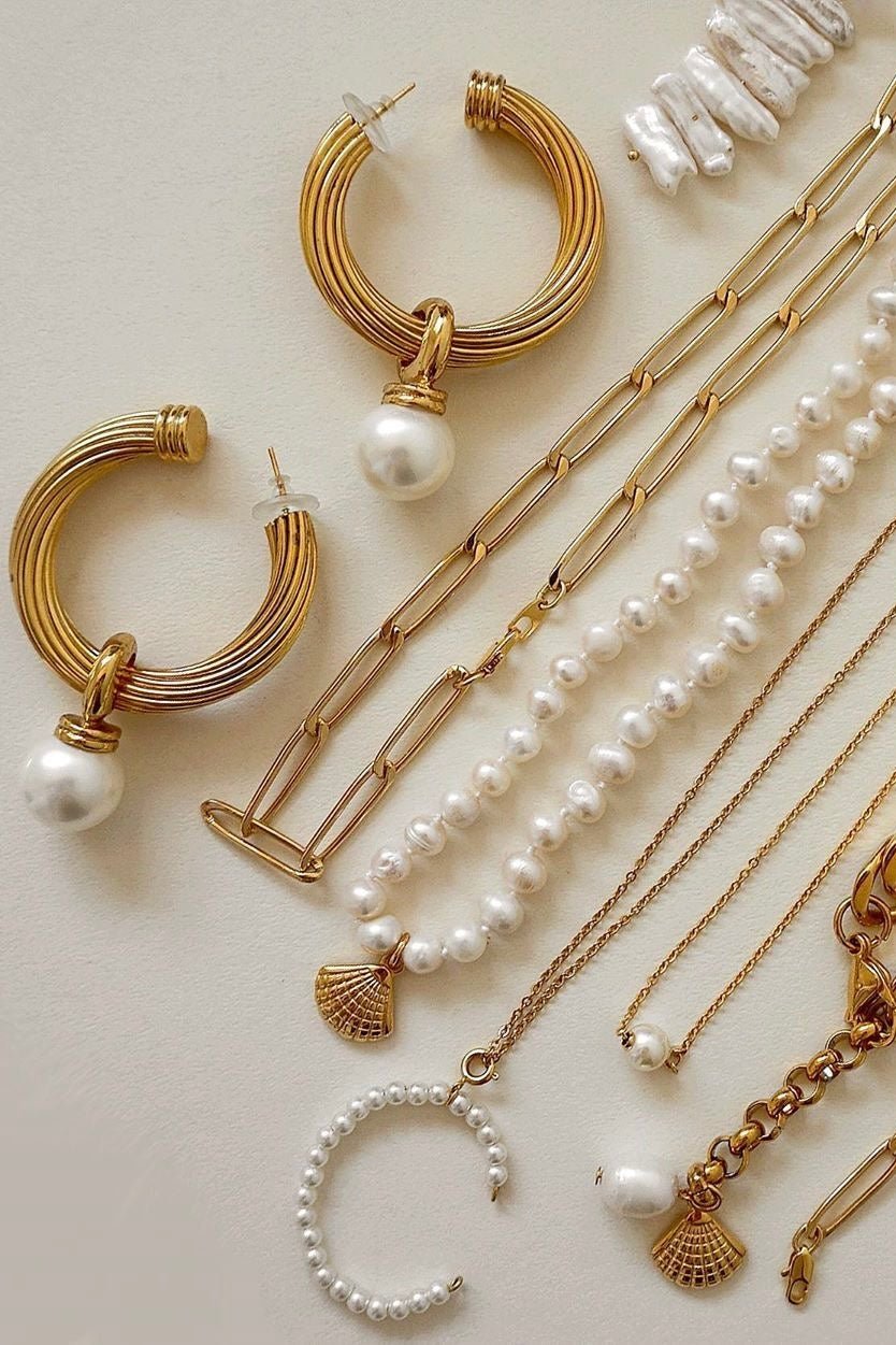 Oversized (Vintage) Pearl Hoops - has waterproof, durable, elegant and vintage inspired jewelry