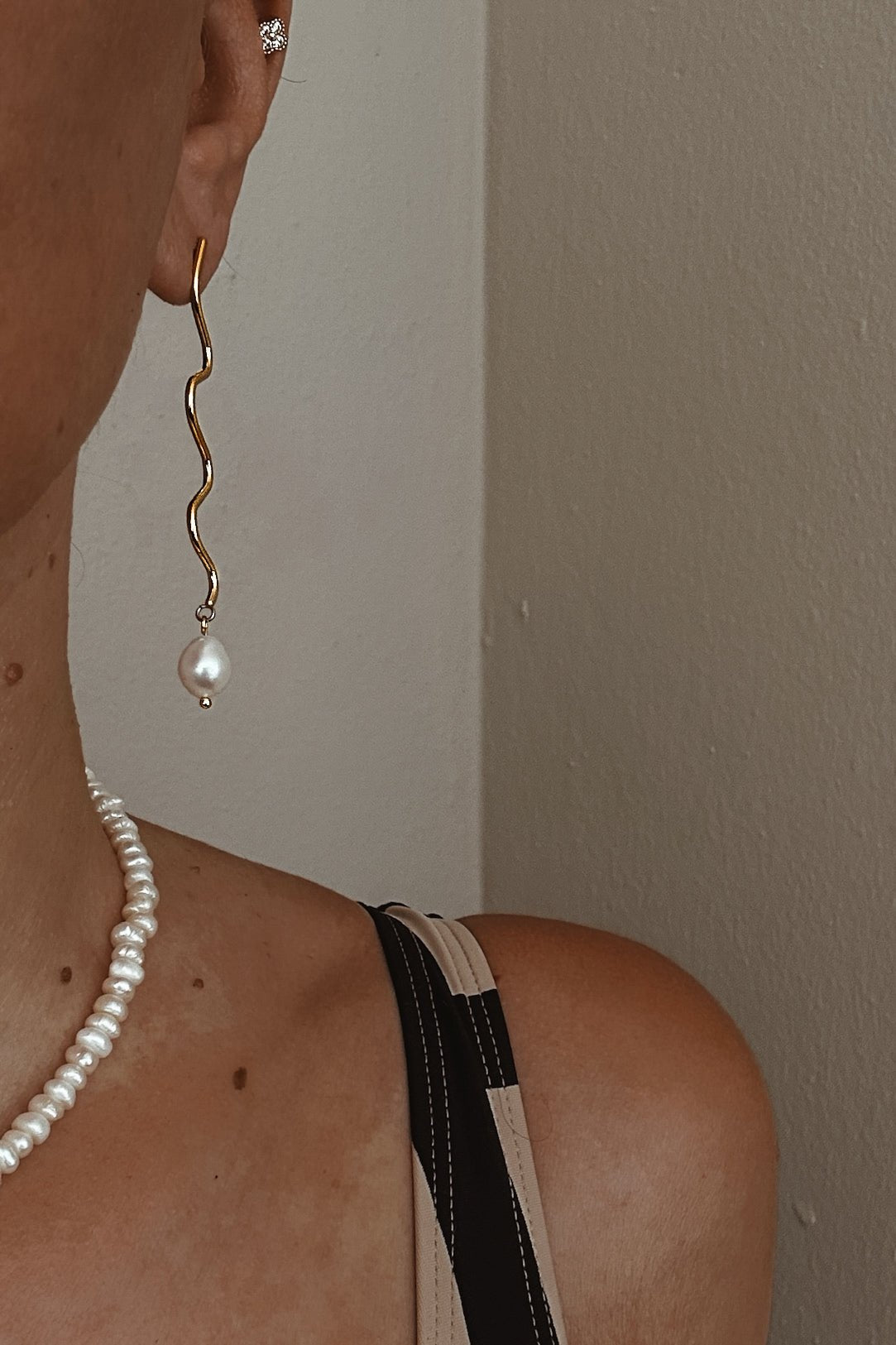 Wave & Pearl Drop Earrings - Boutique Minimaliste has waterproof, durable, elegant and vintage inspired jewelry