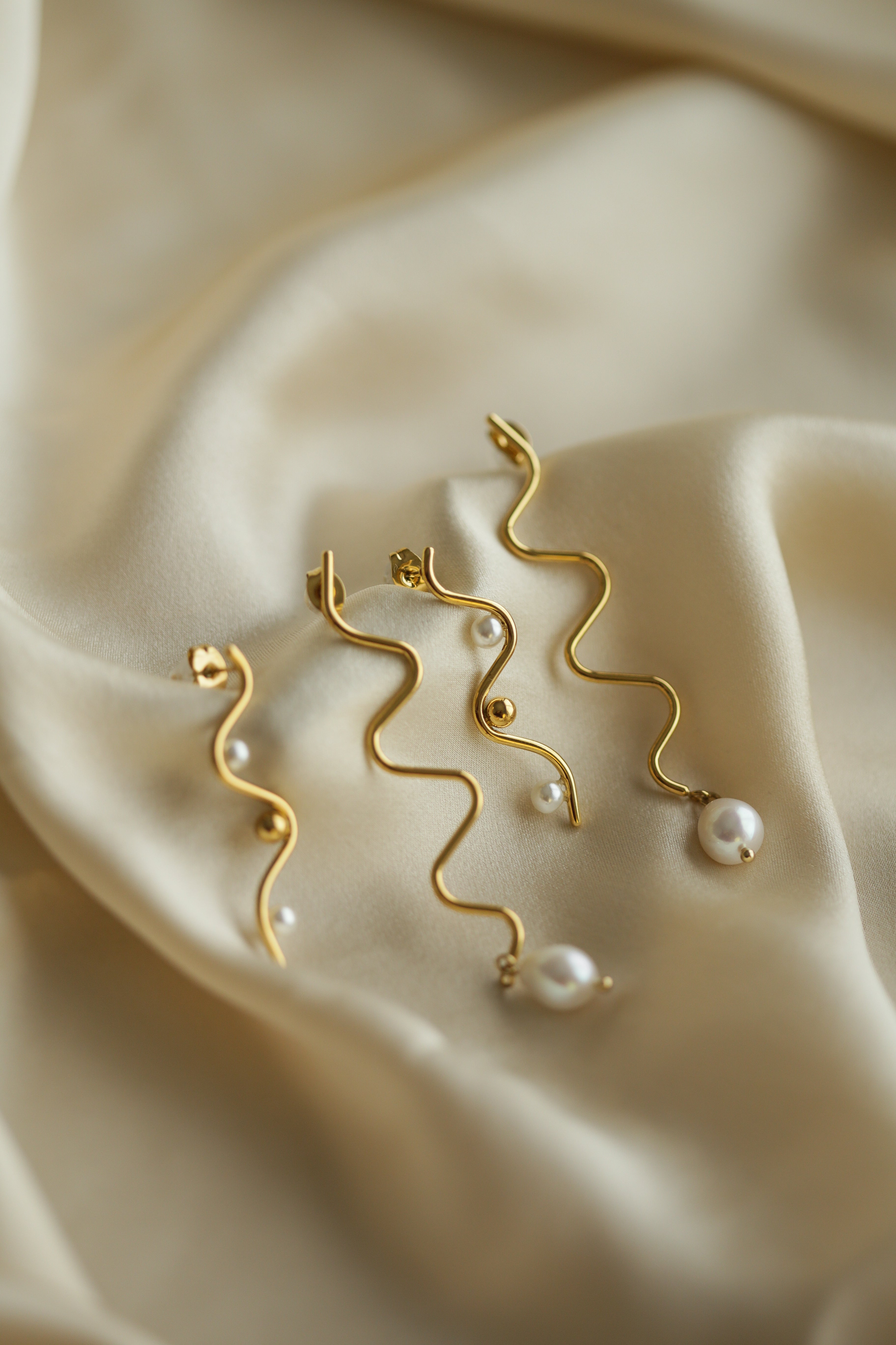 Wave & Pearl Drop Earrings - Boutique Minimaliste has waterproof, durable, elegant and vintage inspired jewelry