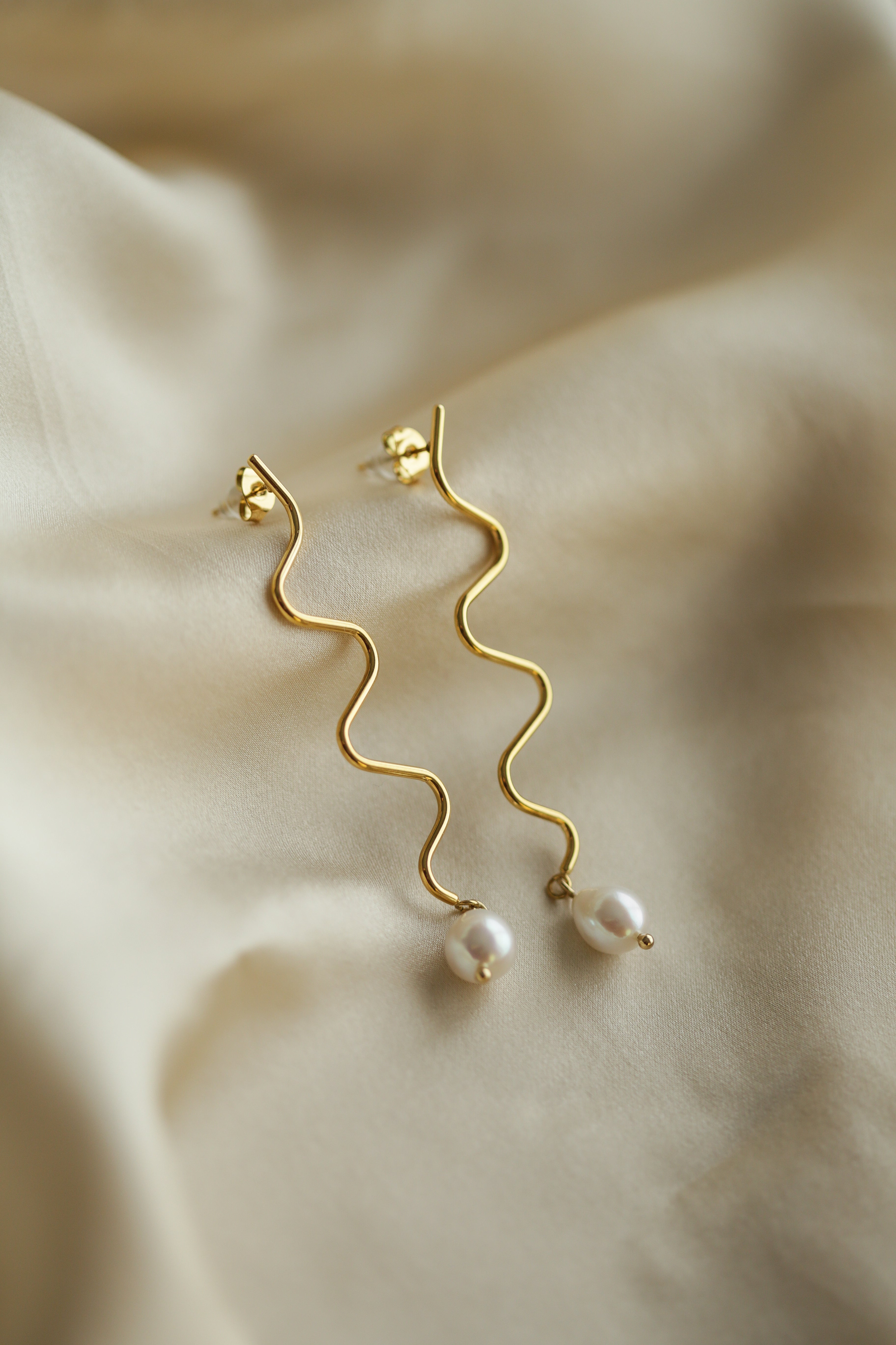 Wave & Pearl Drop Earrings - Boutique Minimaliste has waterproof, durable, elegant and vintage inspired jewelry
