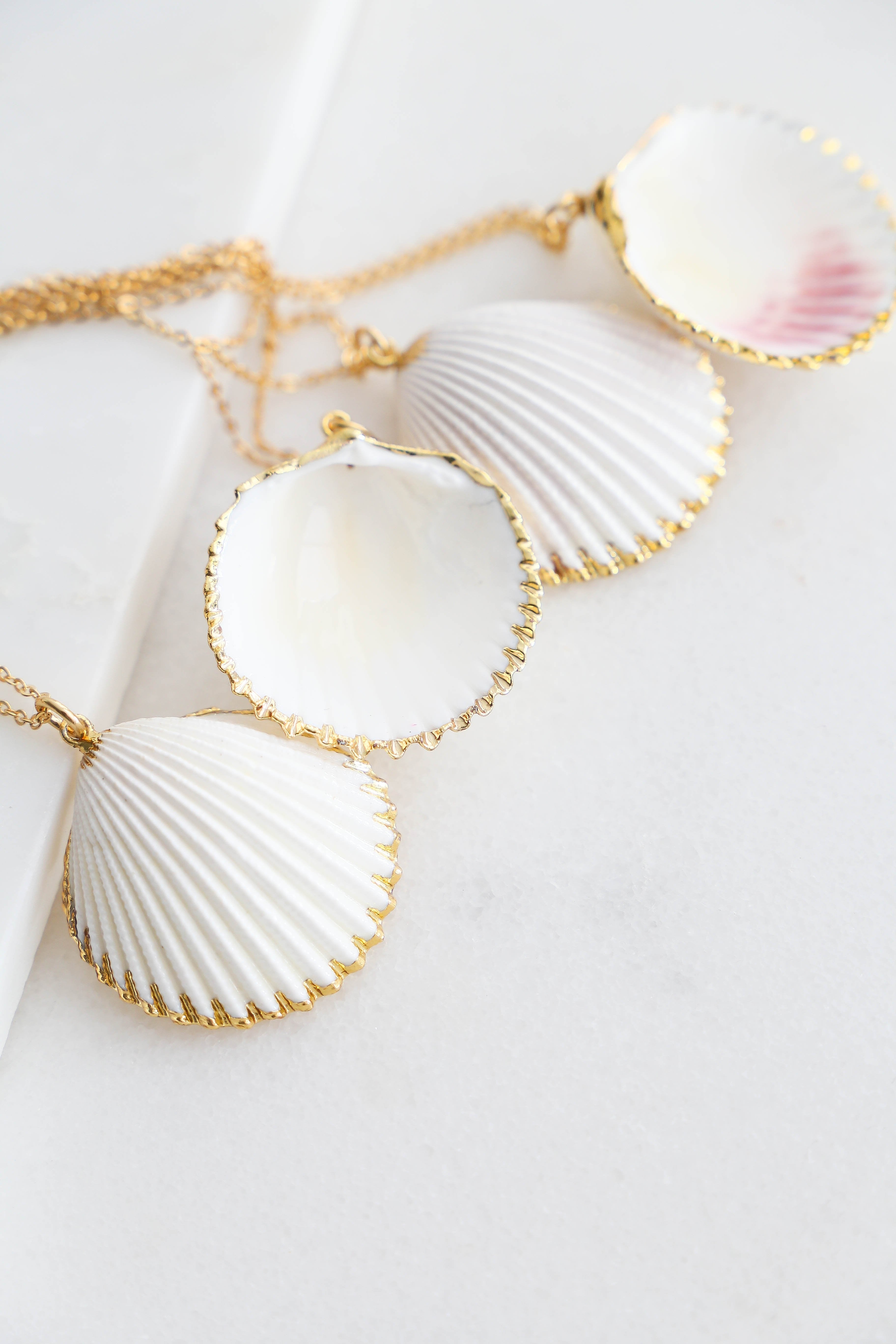White & Gold Shell Necklace - has waterproof, durable, elegant and vintage inspired jewelry